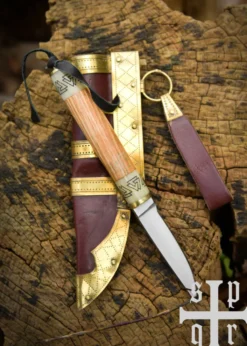 Kleines Wikinger-Messer Birka, Karbonstahl, Holz-/Knochengriff mit Valknut-Motiv