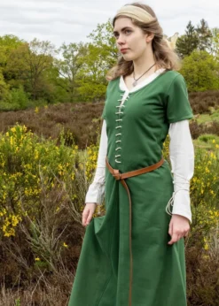 Kurzärmelige Cotehardie Ava, Mittelalterkleid, grün