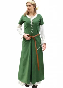 Kurzärmelige Cotehardie Ava, Mittelalterkleid, grün