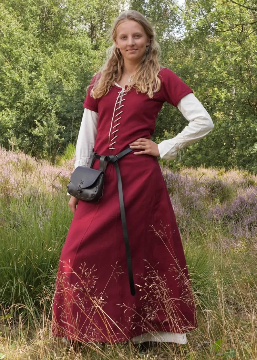 Kurzärmelige Cotehardie Ava, Mittelalterkleid, weinrot