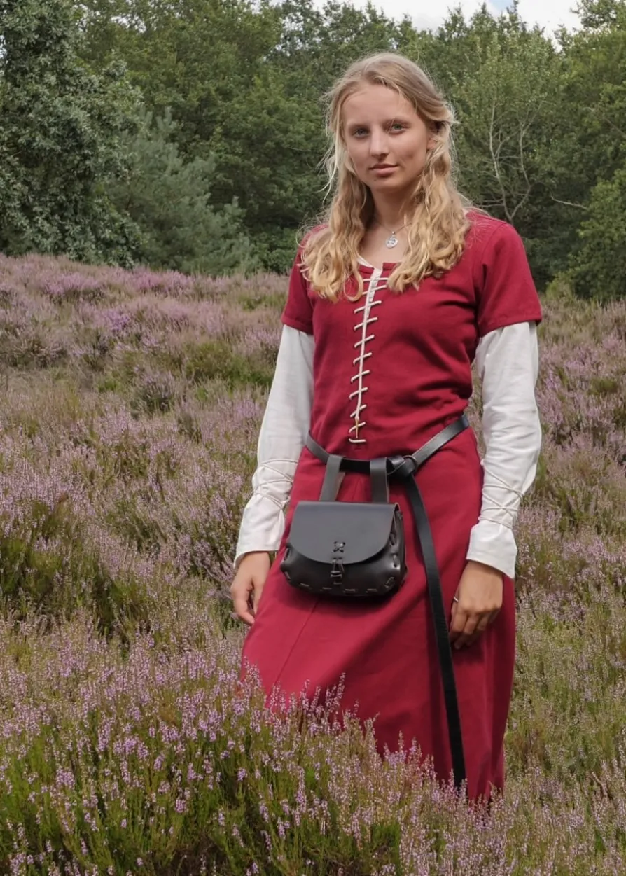 Kurzärmelige Cotehardie Ava, Mittelalterkleid, weinrot