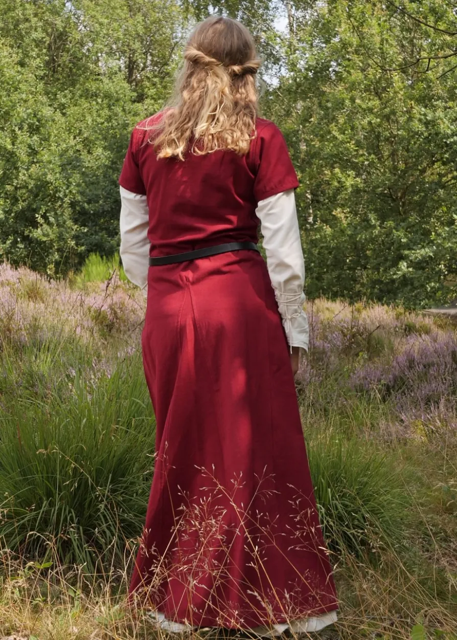 Kurzärmelige Cotehardie Ava, Mittelalterkleid, weinrot