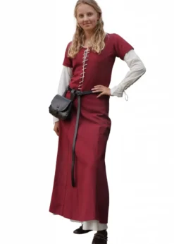 Kurzärmelige Cotehardie Ava, Mittelalterkleid, weinrot