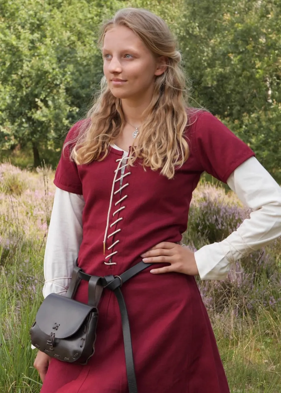Kurzärmelige Cotehardie Ava, Mittelalterkleid, weinrot