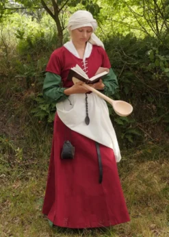 Kurzärmelige Cotehardie Ava, Mittelalterkleid, weinrot