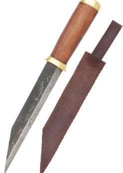 Kurzsax aus Damaststahl mit brauner Lederscheide