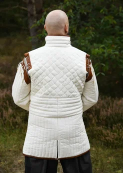 Langer Gambeson mit abnehmbaren Ärmeln und Leder, natur-braun