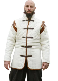 Langer Gambeson mit abnehmbaren Ärmeln und Leder, natur-braun