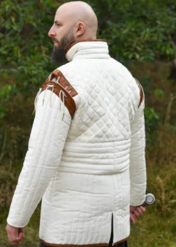 Langer Gambeson mit abnehmbaren Ärmeln und Leder, natur-braun
