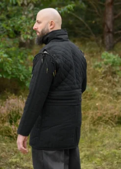 Langer Gambeson mit Schnallen und abnehmbaren Ärmeln, schwarz