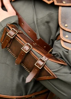 Leder Armschützer Arnulf mit Schnallen, braun, Paar