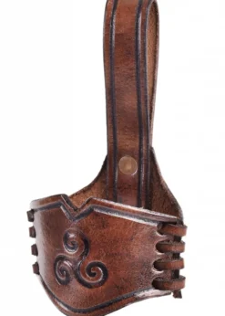 Leder Hornhalter für Trinkhorn, geprägte Triskele, dunkelbraun, versch. Größen