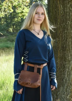 Mittelalter Bluse Aila mit Schnürung, blau