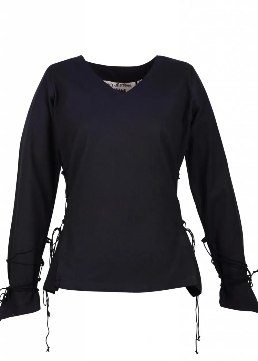 Mittelalter Bluse Aila mit Schnürung, schwarz