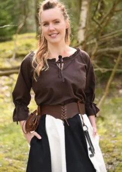 Mittelalter Bluse Birga mit 3/4 Arm, braun