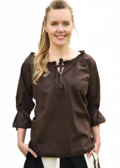 Mittelalter Bluse Birga mit 3/4 Arm, braun