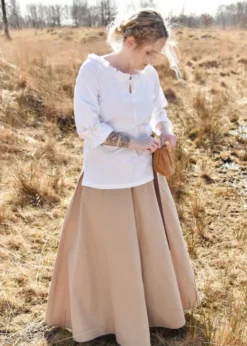 Mittelalter Bluse Birga mit 3/4 Arm, weiß