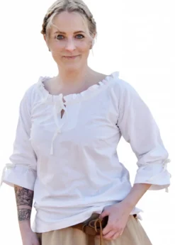 Mittelalter Bluse Birga mit 3/4 Arm, weiß