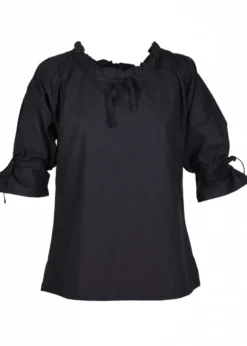 Mittelalter Bluse Birga mit 3/4 Arm, schwarz