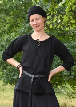 Mittelalter Bluse Birga mit 3/4 Arm, schwarz