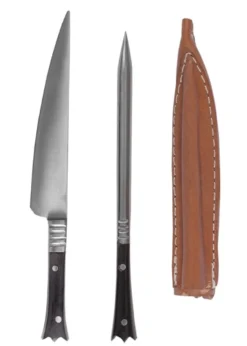Mittelalter Essbesteck aus Edelstahl inkl. Lederetui, ca. 14 cm