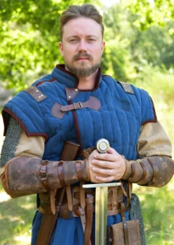 Mittelalter Gambeson Vari, Used-Look, blau - braun