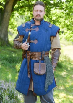 Mittelalter Gambeson Vari, Used-Look, blau - braun