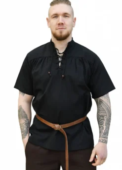 Mittelalter-Hemd, kurzarm, schwarz