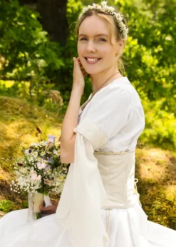 Mittelalter Hochzeitskleid mit Korsage, Brautkleid Fine, weiß/natur