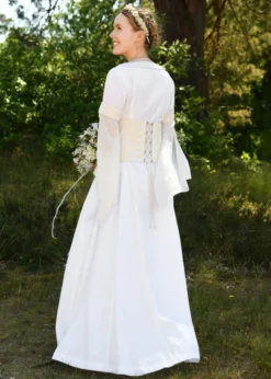 Mittelalter Hochzeitskleid mit Korsage, Brautkleid Fine, weiß/natur