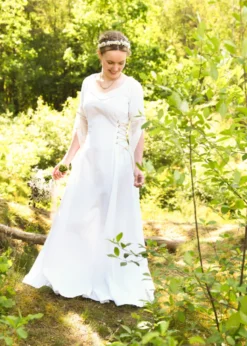 Mittelalter Hochzeitskleid mit Korsage, Brautkleid Fine, weiß/natur