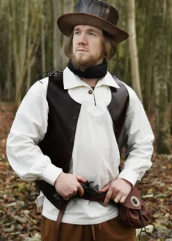 Mittelalter-Hut aus Leder mit breiter Krempe, braun