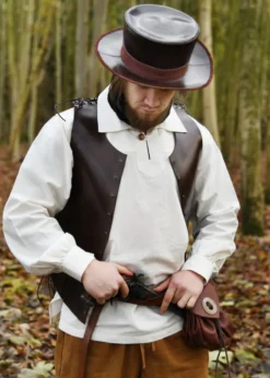 Mittelalter-Hut aus Leder mit breiter Krempe, braun