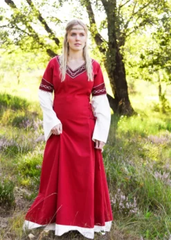 Mittelalterkleid Alvina, rot/natur