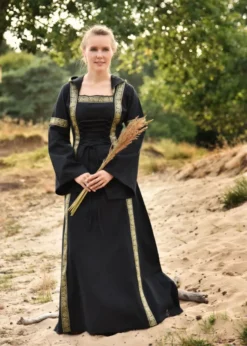 Mittelalterkleid Eleanor mit Kapuze, schwarz