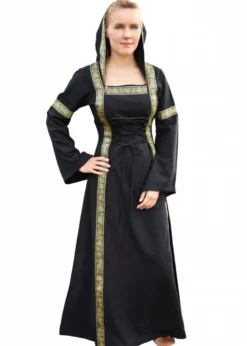 Mittelalterkleid Eleanor mit Kapuze, schwarz