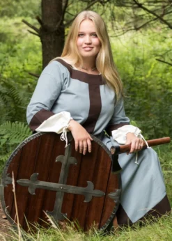 Mittelalterkleid Gudrun, blaugrau/braun