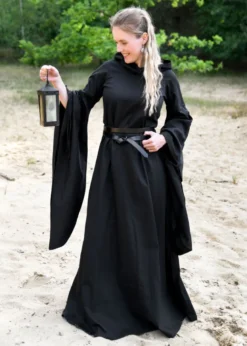 Mittelalter Kleid Isra mit Trompetenärmeln, schwarz