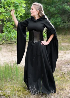 Mittelalter Kleid Isra mit Trompetenärmeln, schwarz