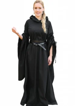 Mittelalter Kleid Isra mit Trompetenärmeln, schwarz