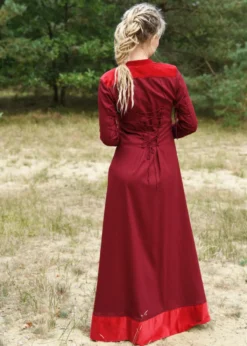 Mittelalterkleid Meira mit Samt-Details, weinrot