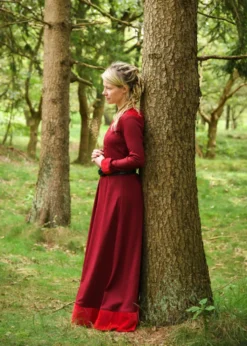 Mittelalterkleid Meira mit Samt-Details, weinrot