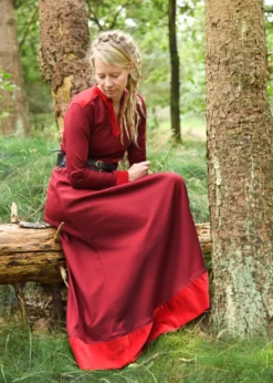 Mittelalterkleid Meira mit Samt-Details, weinrot