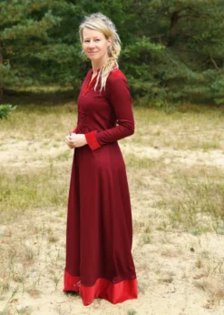 Mittelalterkleid Meira mit Samt-Details, weinrot