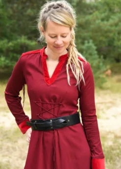 Mittelalterkleid Meira mit Samt-Details, weinrot
