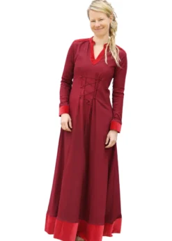 Mittelalterkleid Meira mit Samt-Details, weinrot
