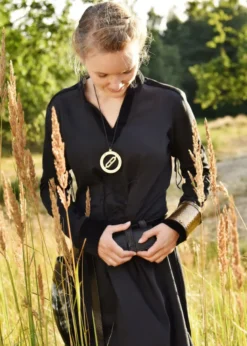 Mittelalterkleid Meira mit Samt-Details, schwarz, Kleid, Samtkleid
