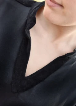 Mittelalterkleid Meira mit Samt-Details, schwarz, Kleid, Samtkleid