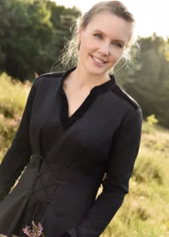 Mittelalterkleid Meira mit Samt-Details, schwarz, Kleid, Samtkleid
