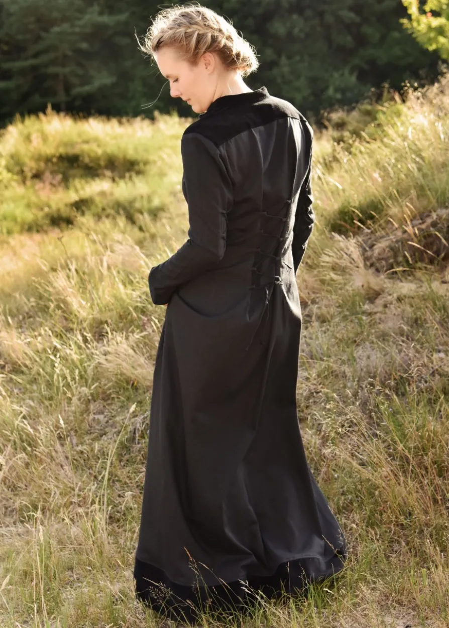 Mittelalterkleid Meira mit Samt-Details, schwarz, Kleid, Samtkleid